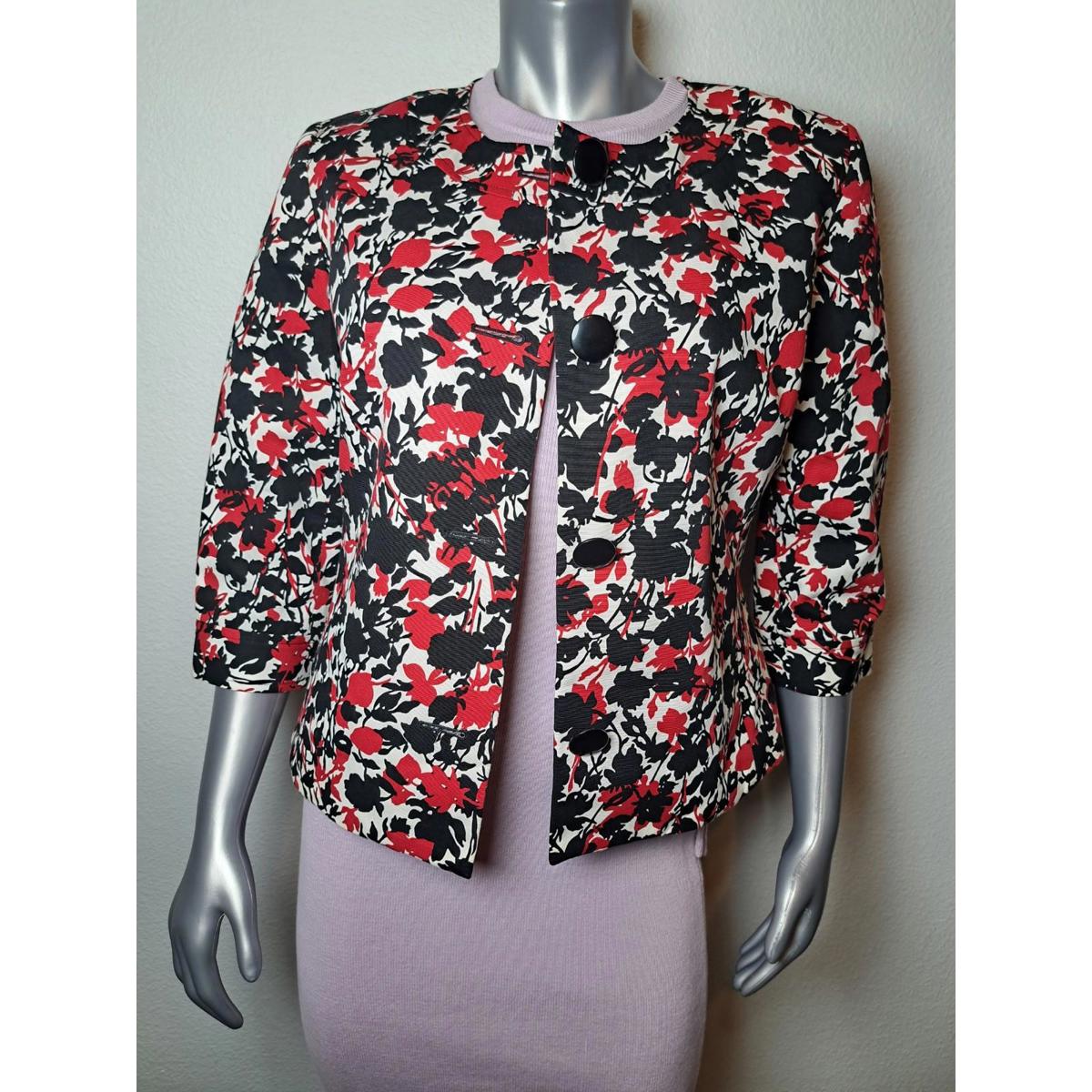 Covington Blazer Size L White Red Black Button Front 1/2 Sleeve Office Or Church